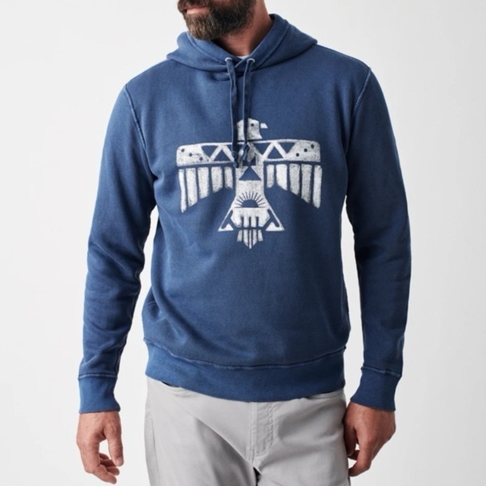 Faherty Indigo Hoodie with White Eagle Design